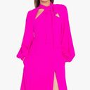 Black Halo NEW $390  Lanita Tie Neck Long Sleeve Dress in Vibrant Pink Photo 0