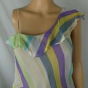 Tracy Reese  One Shoulder Ruffle Silk Crepe Sleeveless Abstract Blouse Tank Top Photo 2