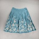 Talbots  Skirt Size 4 Blue Linen Floral Embroidered A-Line Pleated Cottagecore Photo 9