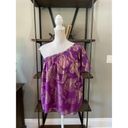 Ramy Brook  Peach Ruffle One-shoulder Silk Blend Top In Purple Jacquard Large Photo 4