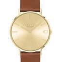 Coach Charles Gold Dial Brown Elliot Saddle Genuine Leather Band Strap Watch  Photo 0