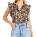 BB Dakota  Meadow Floral Blouse XL Ruffle Flutter Sleeve V-Neck Tie Front Cottage Photo 0