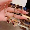 18K Gold Plated Love Heart Dangle Drop Hoop Earrings for Women Photo 0