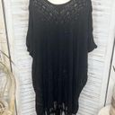 BCBGMAXAZRIA  Women's M L Drue Pointelle Sheer Lace Fringe Poncho Black Boho Goth Photo 10