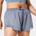 Halara NWT  Drawstring Contrast Mesh 2-in-1 Plus Size Shorts Faded Denim Photo 2