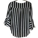 Premise  Studio Black White Striped Bell Sleeve Faux Wrap Blouse Photo 4