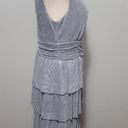 Connected Apparel  silver plisse tiered midi dress size 12 Photo 2