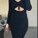 All in Favor Gathered Front Cutout Long Sleeve Rib Midi Dress Photo 0