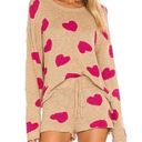 Beach Riot  Sandy Hearts Pullover Sweater Knit Tan Pink  XS Photo 0