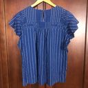 Style & Co  Blue White Stripes Cotton Loose Top Flutter Sleeve Size XL Photo 2