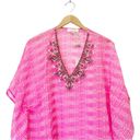 Yumi Kim NWT  Maze Cover Up Jeweled Beaded Cinched Kaftan Hot Pink Sheer Size M/L Photo 4