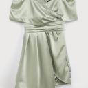 Lulus Sage Green Satin Off-the-Shoulder Mini Dress Photo 3