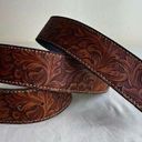 Retro Faux Leather Belt Brown Floral Tooled No Buckle Western Country Boho XL Size 40 Photo 0