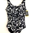 Hurley NEW NWT  Black White Floral Scoop Neck Low Back One Piece Swimsuit Medium Photo 0