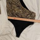 Revolve  H:ours Gold Sequin One Shoulder Long SleeveThong Bodysuit Size S Party Photo 6