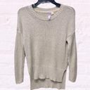 Alya  oatmeal tan elbow patch knit neutral pullover sweater high low Small Photo 0