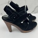 Loeffler Randall  Women's Suede Platform Wooden Heel Sandals Black Size 7 Photo 1