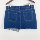 BDG Medium Blue Denim Rinse Asymmetrical Mini Raw Hem Jean Skirt Size Large Photo 3