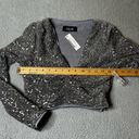 fab'rik  Top Women Medium Silver Bree Front Twist Sequin V-Neck Festive Party NEW Photo 4