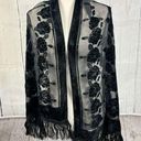 Gothic Black Sheer Velour Velvet Floral Fringe Scarf Photo 0