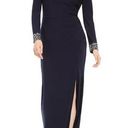 Vince Camuto Navy Dark Blue Embellished Long Sleeve Drape Evening Bodycon Maxi Dress Photo 3