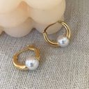 18K Gold Plated White Pearl Hoop Earrings for Women, Pearl Earrings Photo 0