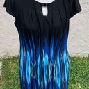 Tahari  14P Arthur S Levine animal watercolor streaks blue Blk empire waist dress Photo 5