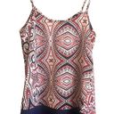 Collective Concepts  Red/Blue/Cream Abstract Print Cami with Solid Hem. Size L. Photo 2