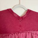 Pilcro Anthropologie Henley V-Neck Raw Hem Cotton Long Sleeve Swing Top Red Photo 7