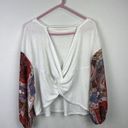 Blu Pepper  White Waffle Knit Blouse Paisley Sleeves And Twisted Back Size Small Photo 2