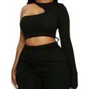 Naked Wardrobe  x Lori Harvey Asymmetrical Cutout Crop Top Black Photo 0