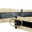 White House | Black Market  Belt  3" Black Patent Leather & Beige Woven Straw 2XL Photo 4