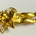 Angel Cherub with Rhinestone on Wings Brooch Pin Gold Tone Vintage Photo 1