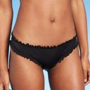 Shade & Shore  Women’s Black Swim Large Bikini Bottom Cheeky Ruffle Swimwear NWT Photo 0