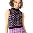 SO  Retro Sweater Vest Preppy Black Fuchsia Crop High Neck Vest Junior Medium NEW Photo 0