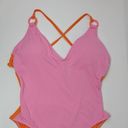 Kate Spade  New York Plunging V Neck One Piece Colorblock Swimsuit Pink Orange L Photo 3