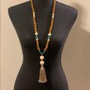 Bohemian beige brown colored with some turquoise beaded Necklaces handmade Photo 0