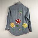 Daisy Vintage Size 10 70s  Appliqué Chambray Shirt Embroidered 3D Flowers Button Photo 6