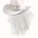 White Bride Cowgirl Hat Veil Bachelorette Party Bridal Wedding Photo 0