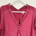 Pilcro Anthropologie Henley V-Neck Raw Hem Cotton Long Sleeve Swing Top Red Photo 3