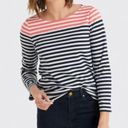 Draper James  Women's Stripe Ponte Long Sleeve Tee Navy Coral Size L Photo 0