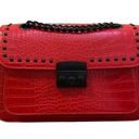 Badgley Mischka  Red Crocodile-Embossed Vegan Leather Studded Crossbody Handbag Photo 0