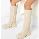 Boohoo  Waved Sole Chunky Knee High Boot in Cream Size US7 38 Photo 1