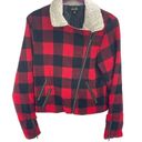 Dee Elle  Vintage Red Buffalo Plaid Sherpa moto Jacket angle zip Medium Photo 1