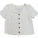 Urban Romantics  Women's Small Striped Linen Blend Cropped Button-Up Blouse Photo 0