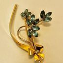 Sterling Silver Coro  craft gold plated and blue flower rhinestone vintage brooch Photo 7