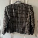 Banana Republic  Black Plaid Tweed Cropped 3/4 Sleeve Zip Up Blazer Jacket GUC Photo 9