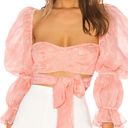 For Love & Lemons  Blouse Hampton Crop Top Long Puff Sleeve Cropped in Rose XS Photo 0