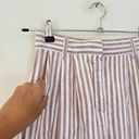 Abercrombie & Fitch Abercrombie Tailored Pleated High Rise Wide Leg Crop Stripe Trouser Tan White Photo 3