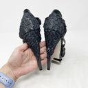 Jason Wu [] Black Textured Embossed Leather Strappy Sandals Platform Heels Sz 39 Photo 6